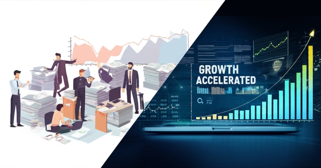 An illustrative image about: A compelling visual metaphor, split into two distinct halves by a diagonal line. The left side (befo