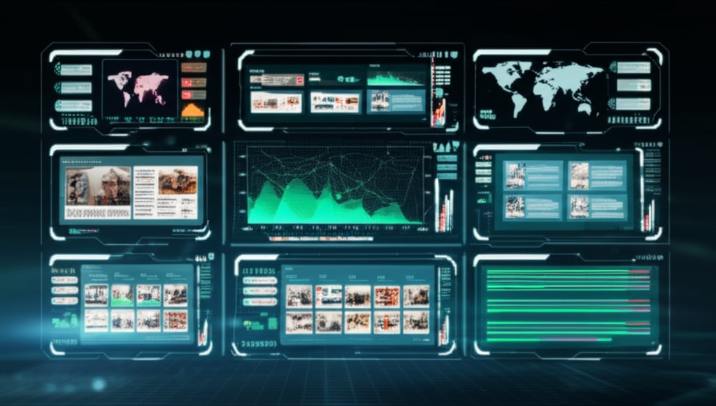 An illustrative image about: A futuristic, sleek digital dashboard with AI-powered content automation tools at its core, displayi
