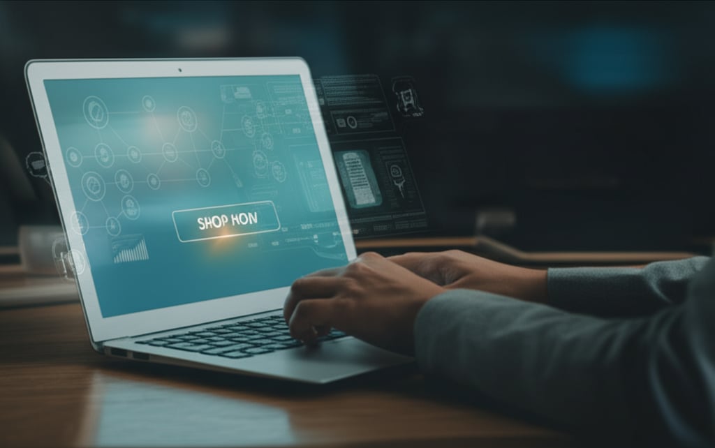 An illustrative image about: A user viewing an e-commerce website on a laptop, where a 'Shop Now' button dynamically changes its 