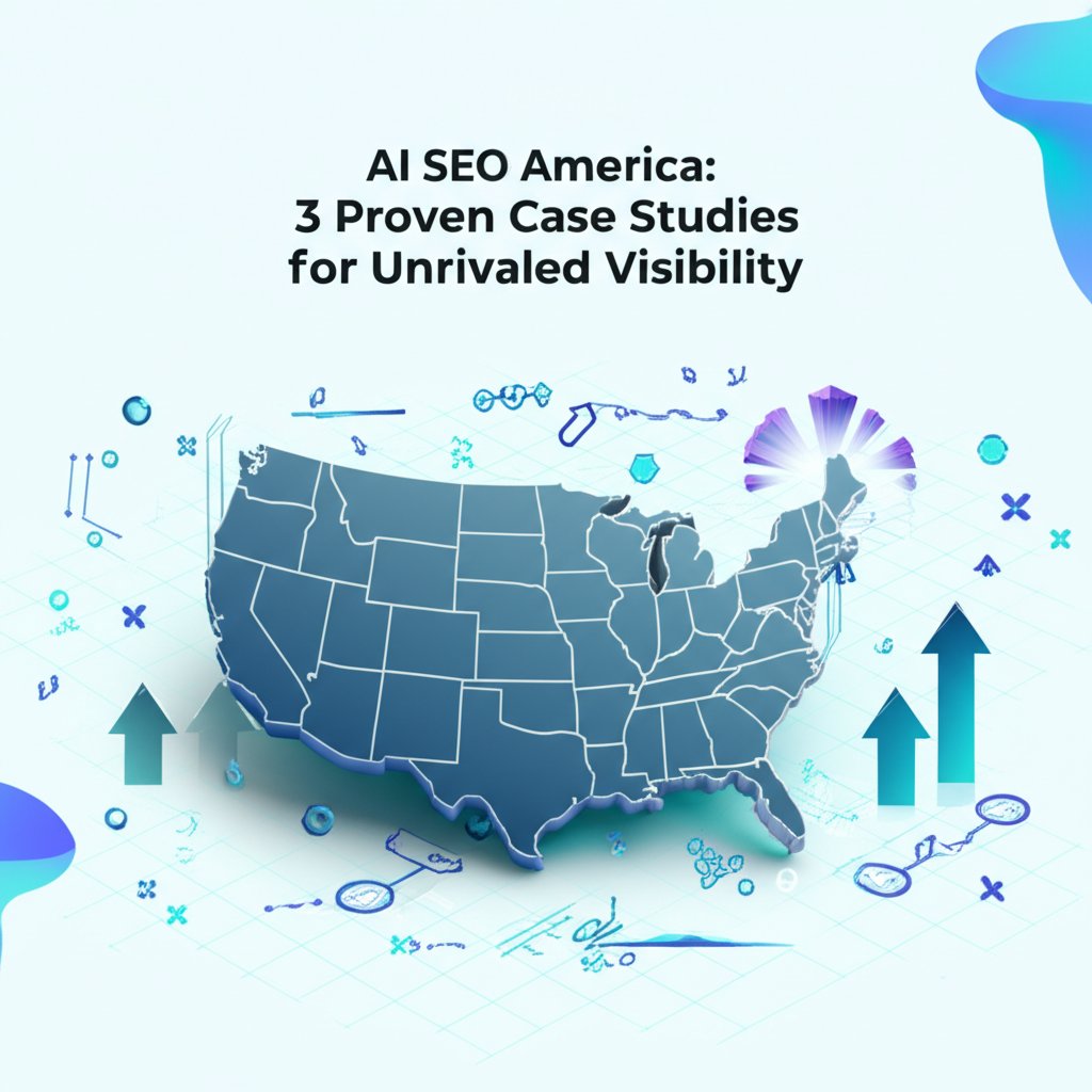 AI SEO America title over a stylized US map with modern data flow graphics, symbolizing growth and unrivaled visibility.