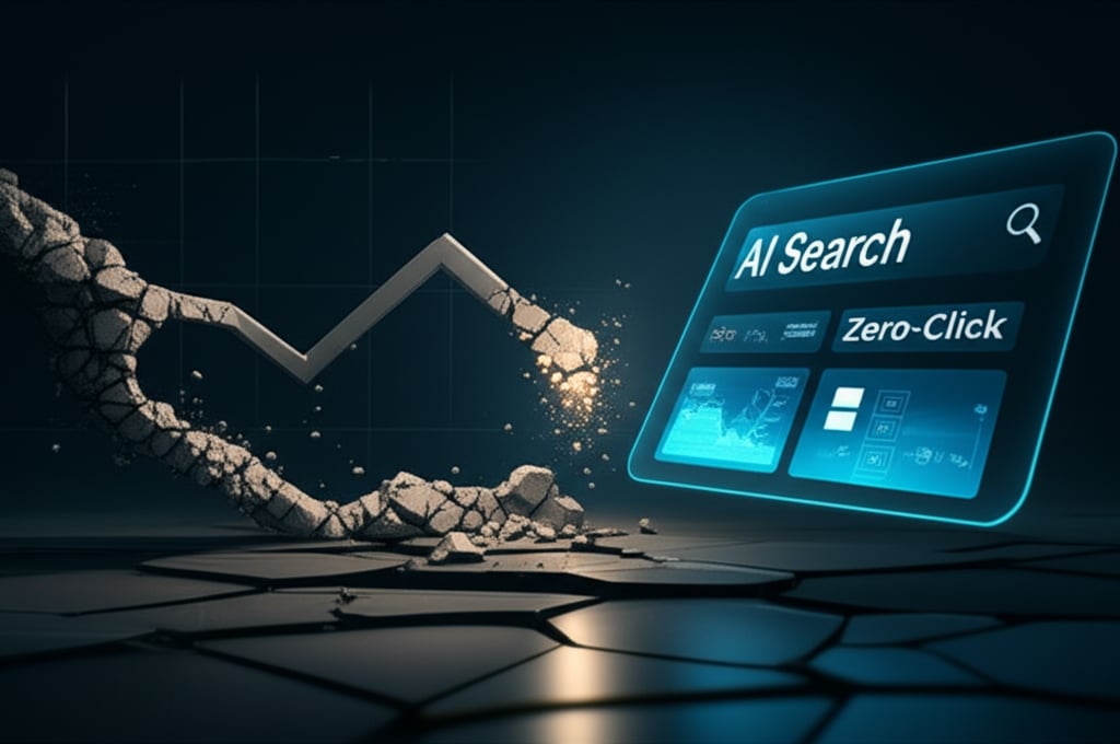 An illustrative image about: A dynamic, futuristic digital landscape illustrating the shift from traditional SEO to AI-first sear