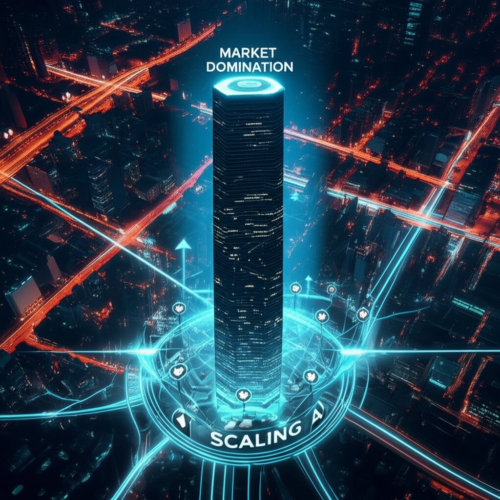 An illustrative image about: A vibrant, futuristic cityscape viewed from above, with bright, interconnected pathways of data symb