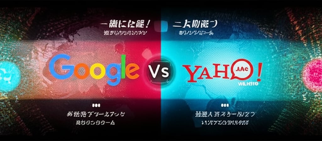 An illustrative image about: An abstract digital illustration showcasing a dual-power search engine ecosystem in Japan. One side