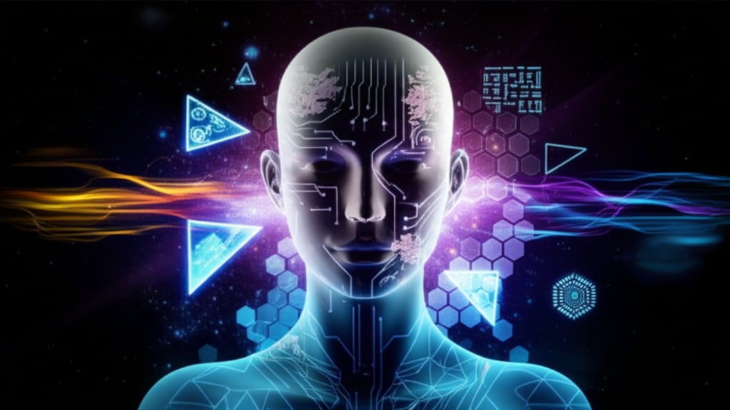 An illustrative image about: A bold, visually immersive image blending surrealism with digital futurism, consistent with a tech-f