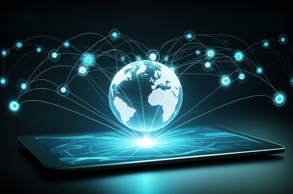 An illustrative image about: A sleek, futuristic AI interface on a screen, with glowing lines and nodes extending outwards to a h