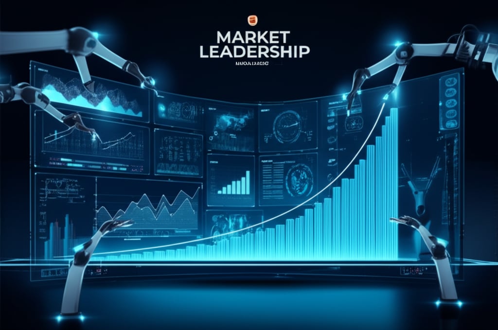 An illustrative image about: A dynamic, futuristic illustration of an integrated AI content automation system. Robotic arms or in