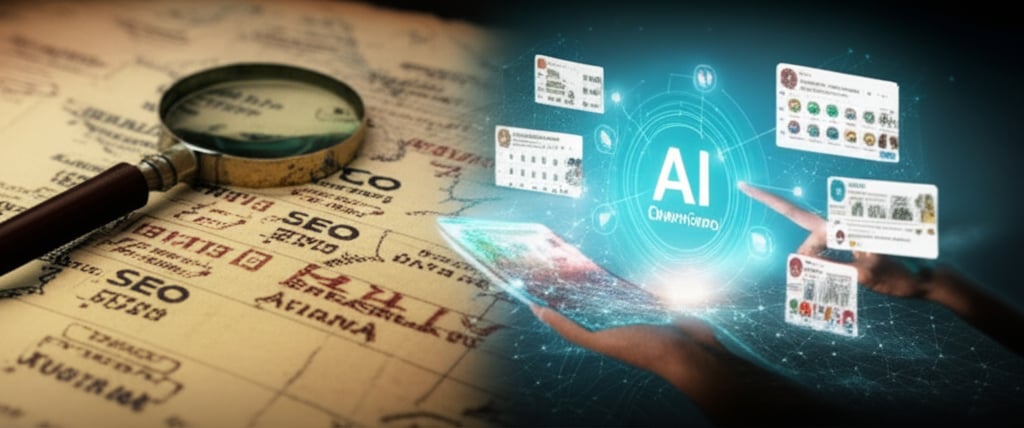 An illustrative image about: A visually compelling scene illustrating the evolution of local search. On one side, a slightly desa