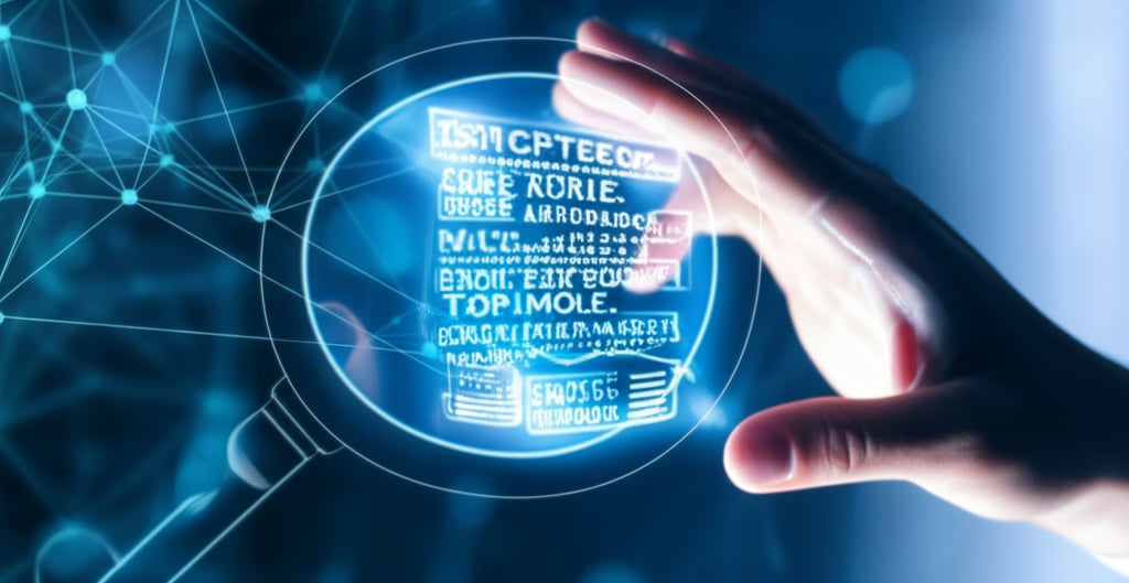 A human hand refines glowing AI-generated text on a high-tech interface, highlighting quality control and human oversight.