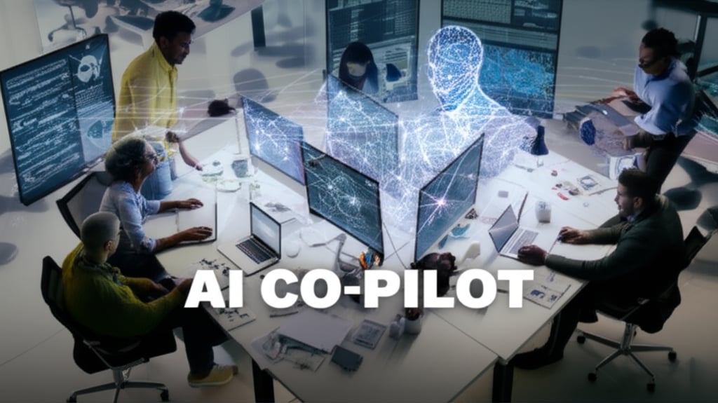 An illustrative image about: A cinematic, high-angle shot of a diverse group of human content creators collaboratively working wi