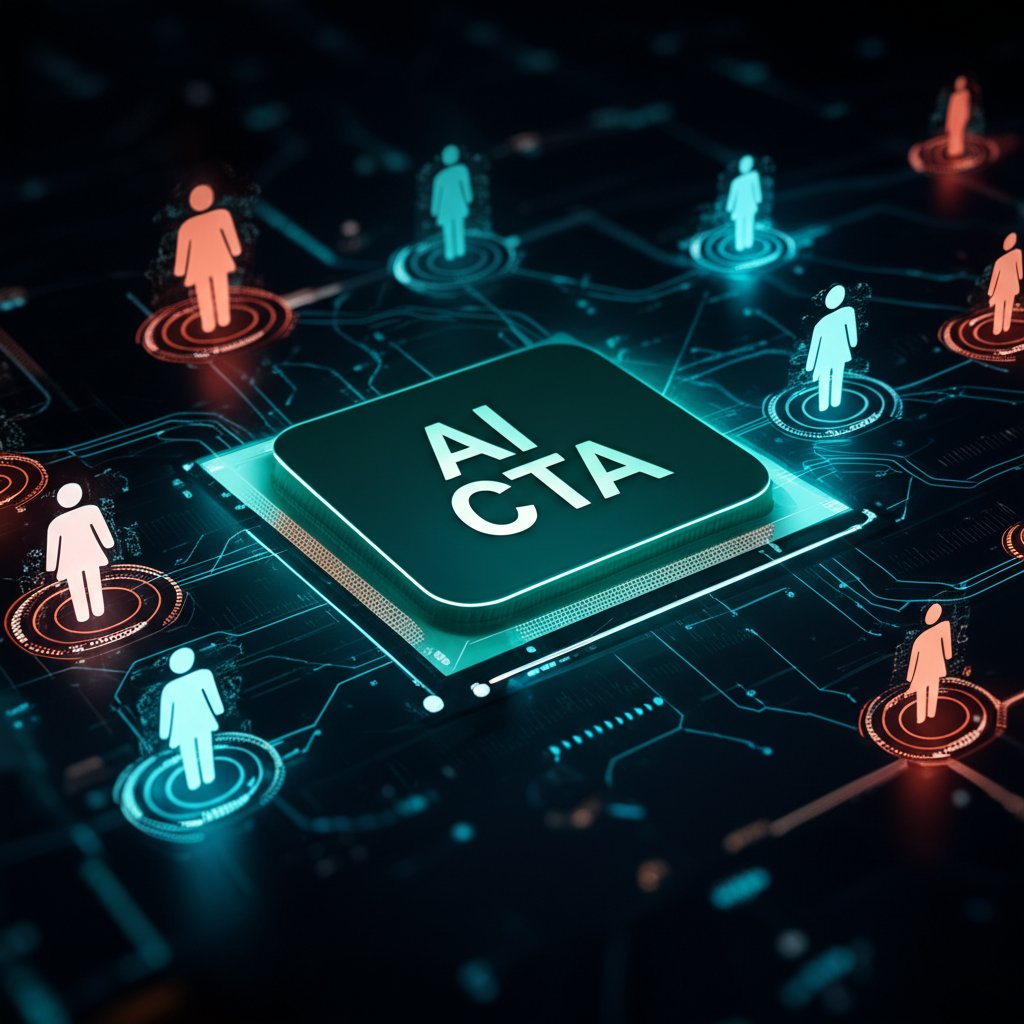 An illustrative image about: A futuristic, vibrant image of a glowing, adaptive Call-to-Action button at the center of a complex