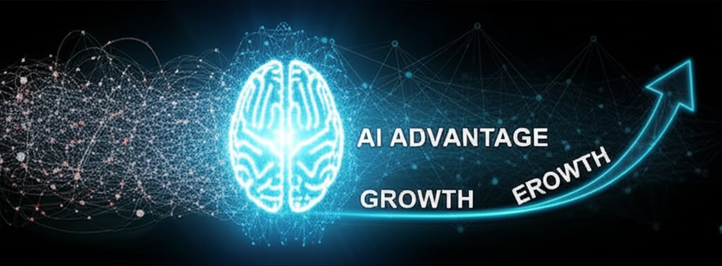 An illustrative image about: A dynamic, futuristic digital landscape where a powerful, glowing AI brain is at the center, rapidly