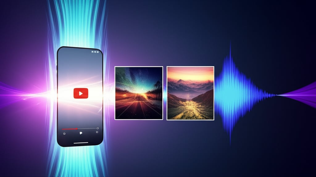 Vibrant digital art showing AI-powered multimedia content (video, unique images, audio) interconnected for diverse audience reach.