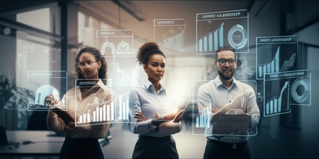 An illustrative image about: A dynamic, optimistic scene depicting three diverse professionals (a visionary founder, an agile mar