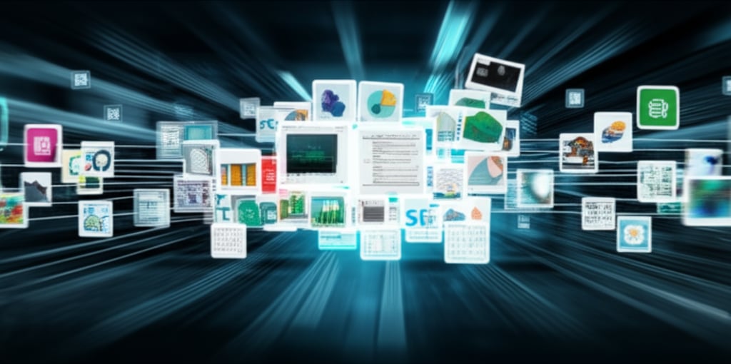 An illustrative image about: A vibrant, futuristic image depicting a chaotic digital workspace with numerous floating, disconnect