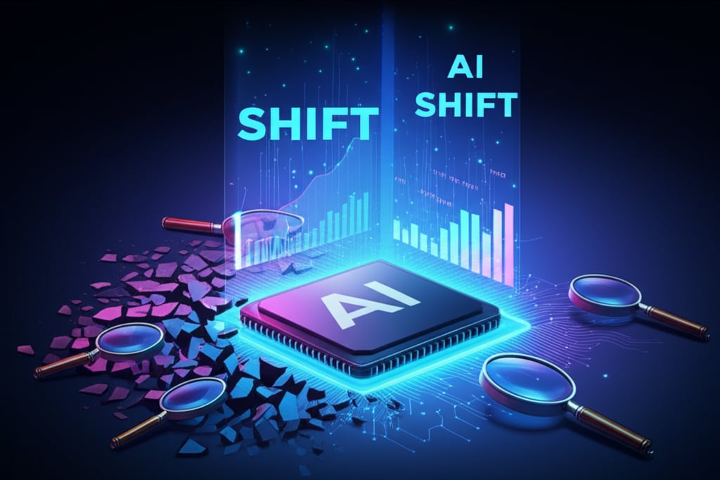 An illustrative image about: A dynamic, cinematic illustration depicting a 'seismic shift' in digital marketing. Old, fragmented 