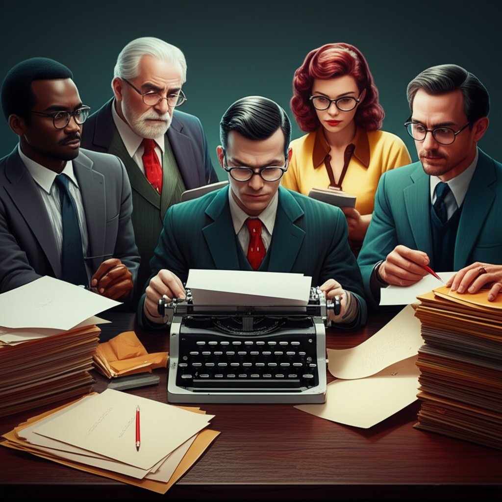 An illustrative image about: A highly detailed, editorial photograph capturing the essence of traditional content creation: a gro