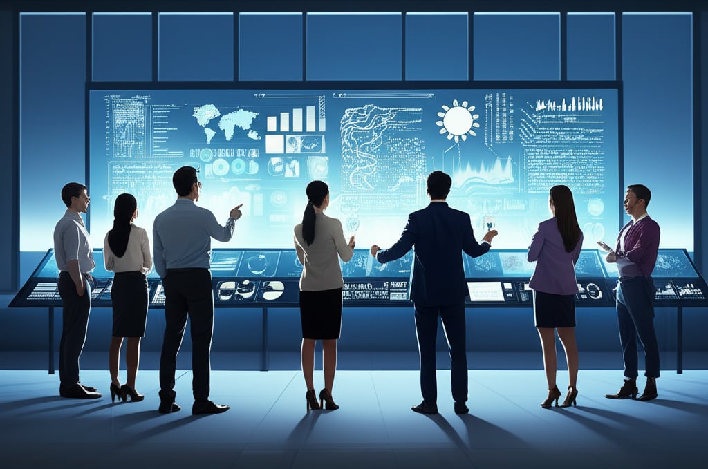 An illustrative image about: A dynamic, optimistic image depicting a diverse team of human SEO strategists collaborating with glo