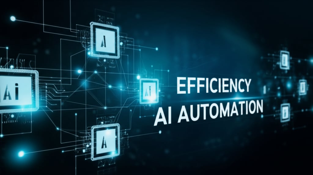 Dynamic AI agents collaboratively streamline content workflows against a glowing interface featuring EFFICIENCY and AI AUTOMATION.