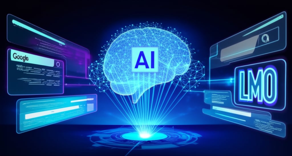 An illustrative image about: A futuristic, high-tech digital illustration. A central, glowing neural network brain representing *