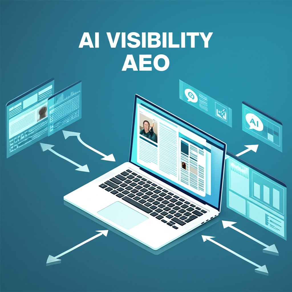An illustration of content promotion and AI visibility tracking with analytics