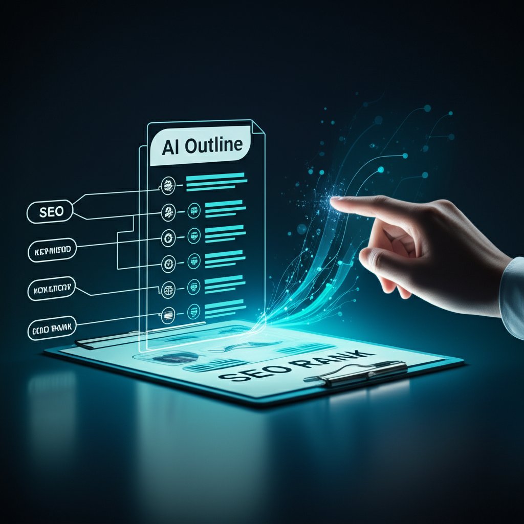 A professional, clean graphic illustrating the components of an AI-generated content outline.