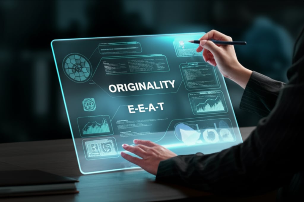 An illustrative image about: A sophisticated, high-tech desk setup with a human content strategist intently refining AI-generated