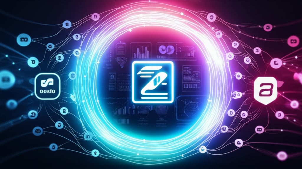 An illustrative image about: A visually striking concept image depicting a magnetic force field emanating from various digital as