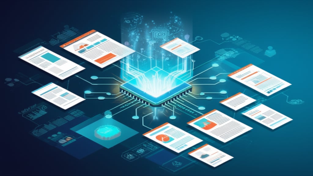 An illustrative image about: A vibrant, digital illustration showcasing an AI engine at work, generating high-quality SEO content