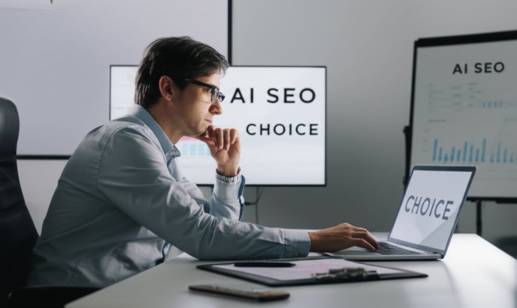 A business professional making a strategic decision about AI SEO tools.