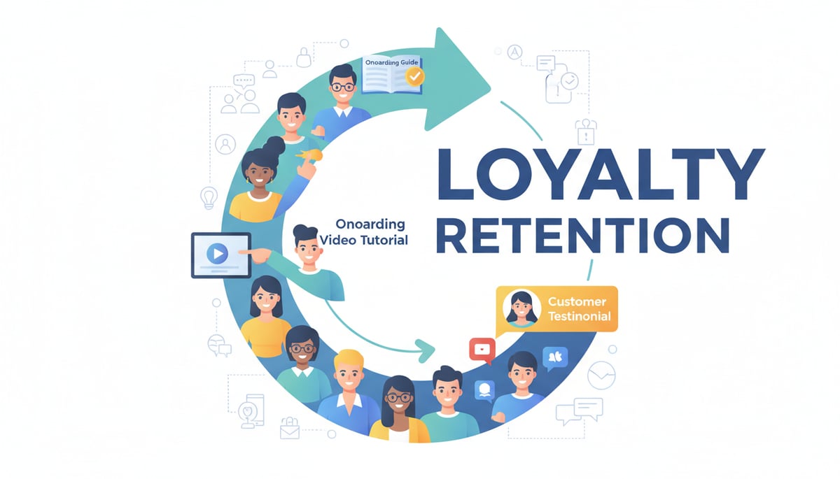 An illustration depicting a 'loyalty loop' or a circular customer journey focusing on post-sale engagement.