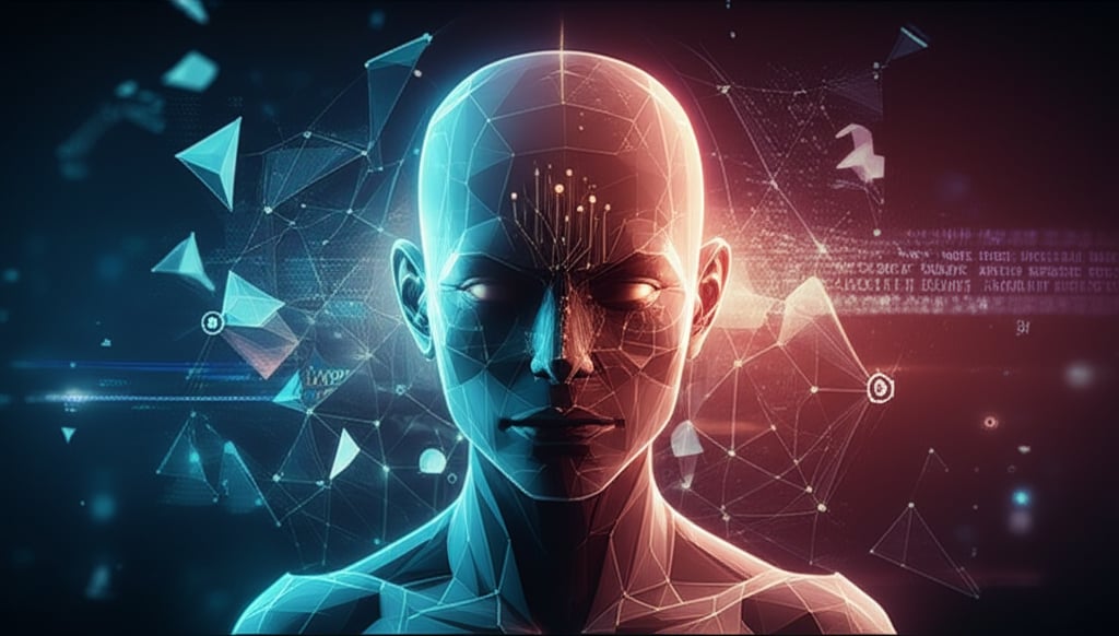 An illustrative image about: Generate a bold, visually immersive image blending surrealism and digital futurism. The central visu