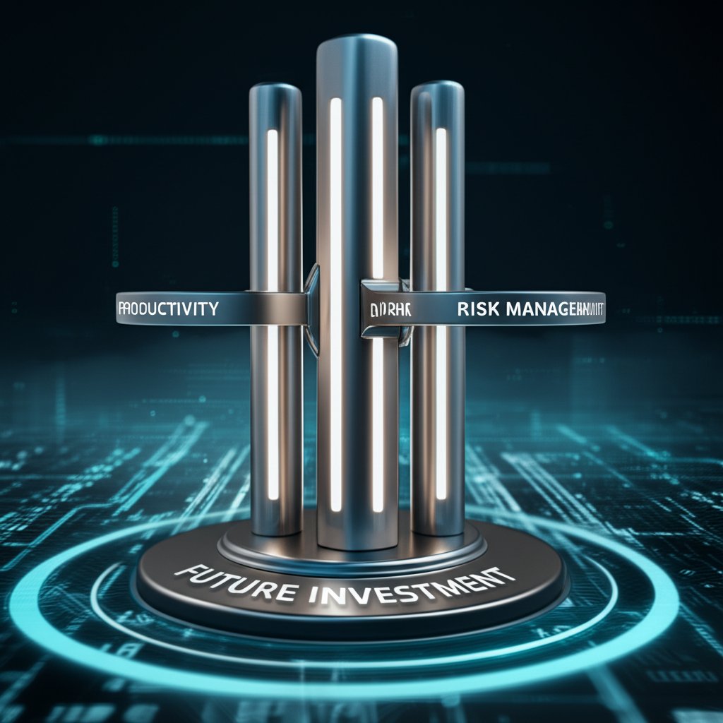 An illustrative image about: An intricate, abstract sculpture made of polished metal and glowing light, featuring four distinct, 