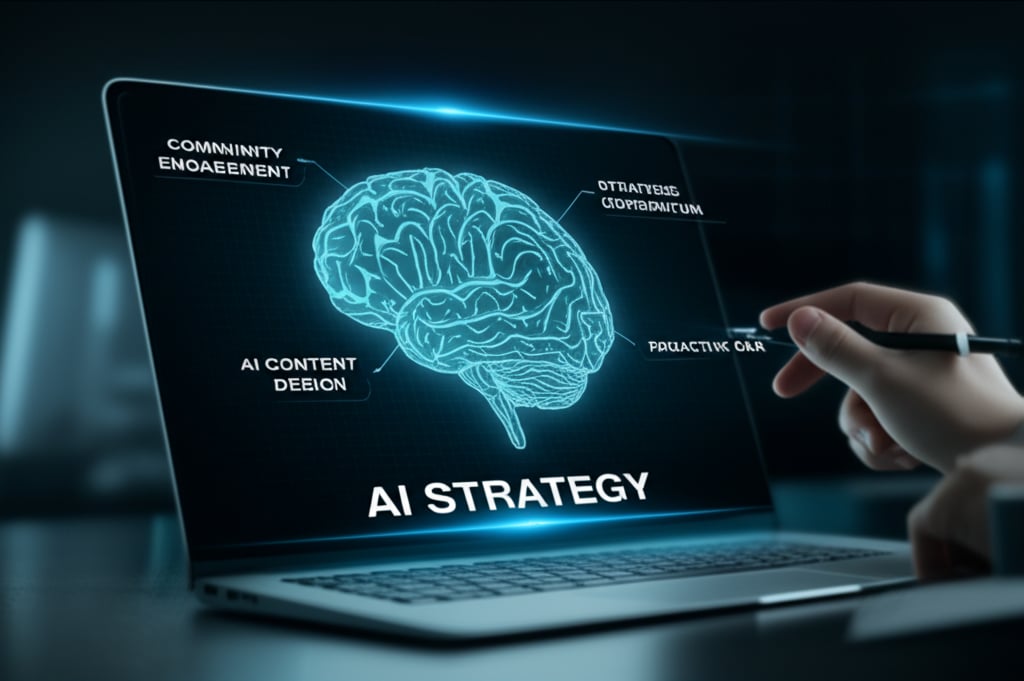 An illustrative image about: A high-tech digital interface displaying a comprehensive strategic roadmap for AI content automation