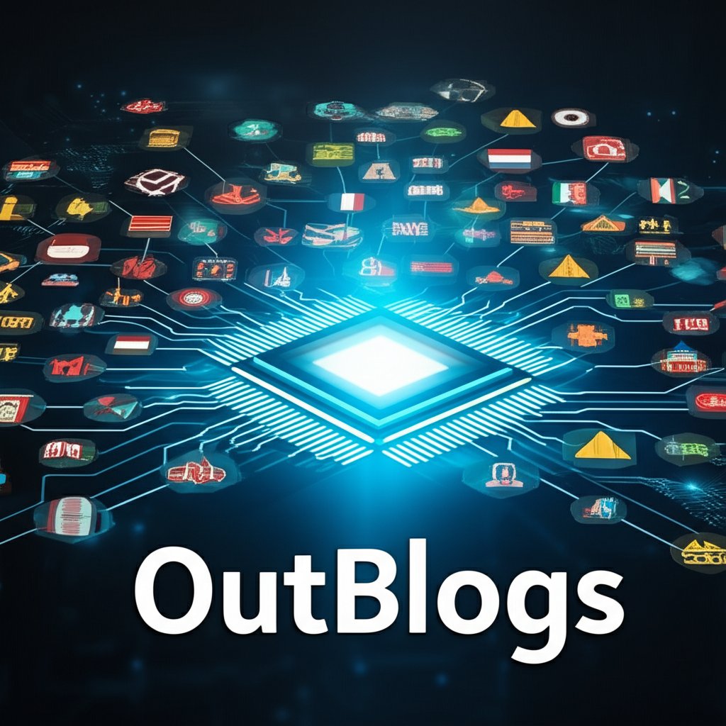 An illustrative image about: A visually striking image showing a glowing, futuristic AI engine at the heart of a global network o