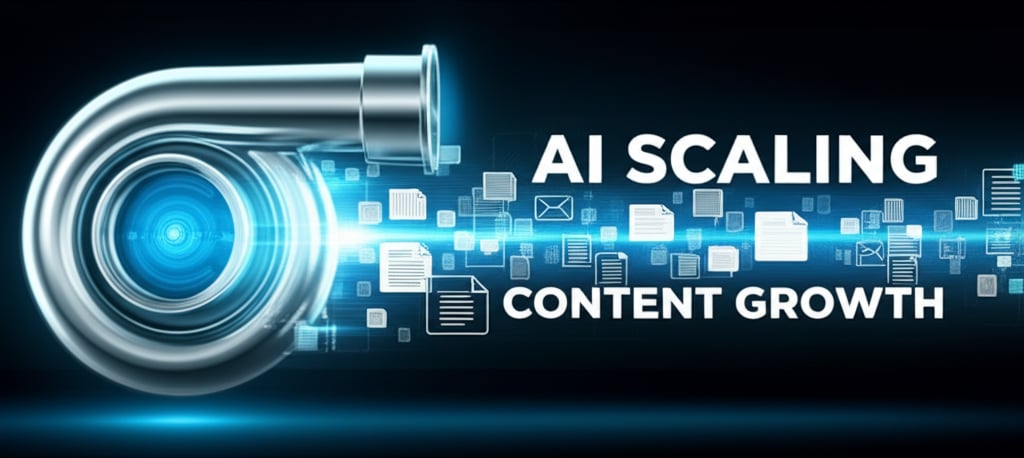 An illustrative image about: A dynamic, futuristic graphic illustrating AI as a turbo-charged engine, rapidly generating a contin