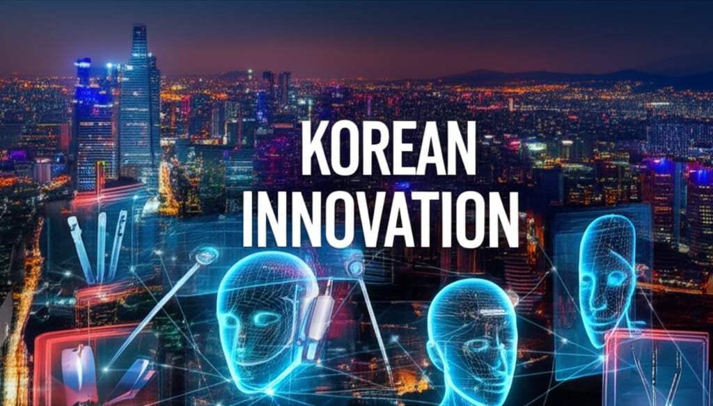 An illustrative image about: A futuristic, vibrant cityscape of Seoul at twilight, with sleek, modern buildings reflecting neon l