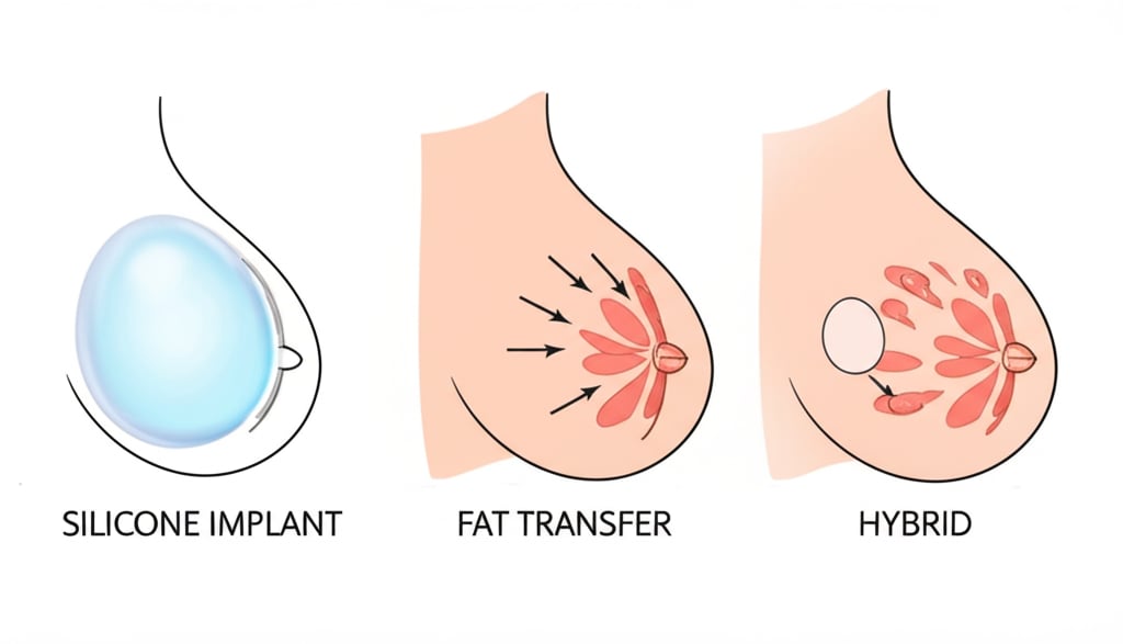 An illustrative image about: A sophisticated comparative illustration depicting the three primary breast augmentation methods sid