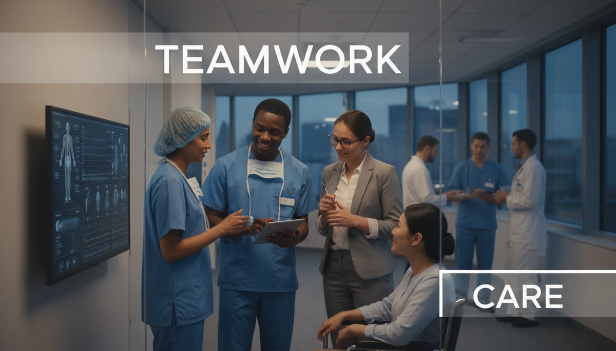 A diverse, professional medical team collaborating to provide patient-centered care.