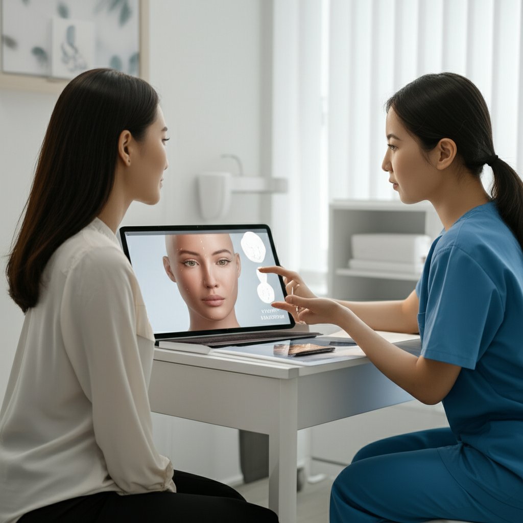 A professional consultation in a modern Korean aesthetic clinic.
