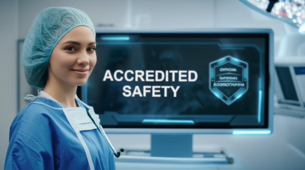 An illustrative image about: A cinematic, professional shot inside a modern, sterile cosmetic surgery clinic. A smiling, confiden