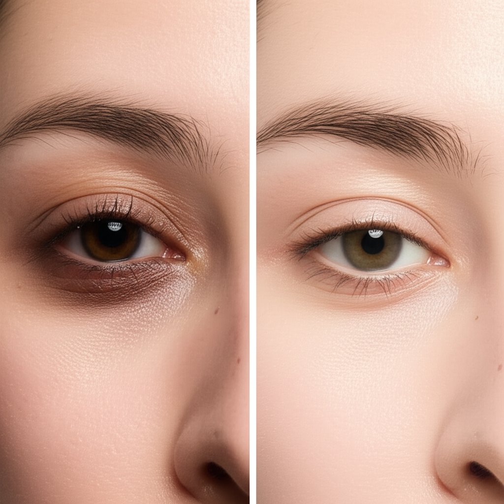 An illustrative image about: A radiant, close-up portrait of a woman's eyes, one side showing a tired, heavy eyelid and the other