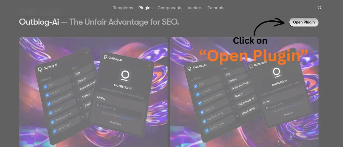 Outblog plugin page in the Framer marketplace