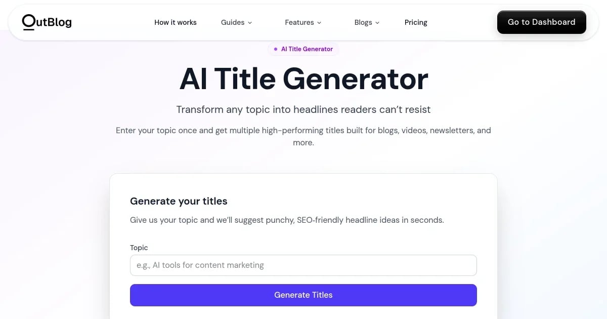 Free Title Generator — AI-Powered Blog & Article Titles | OutBlog AI